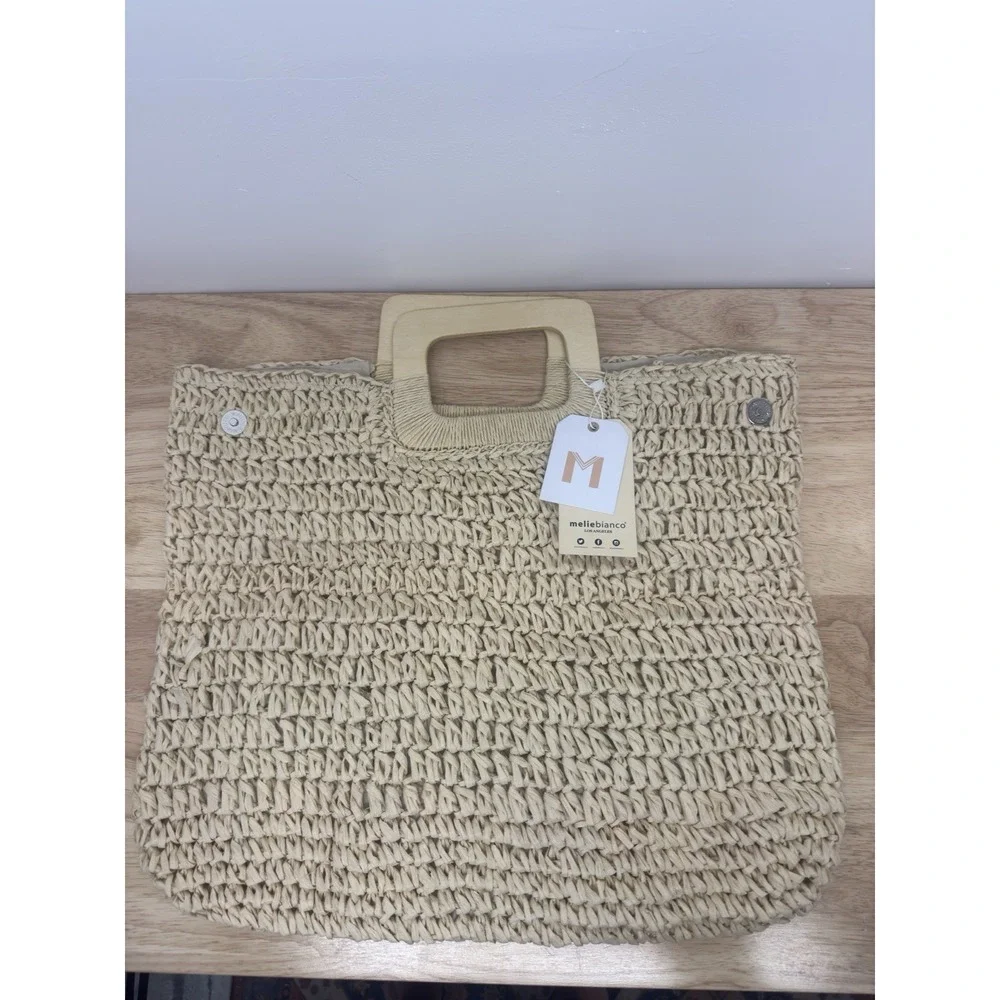 New Women's Melie Bianco Harley Summer Beach Hobo Bag Straw‎  HandBag Handle #48